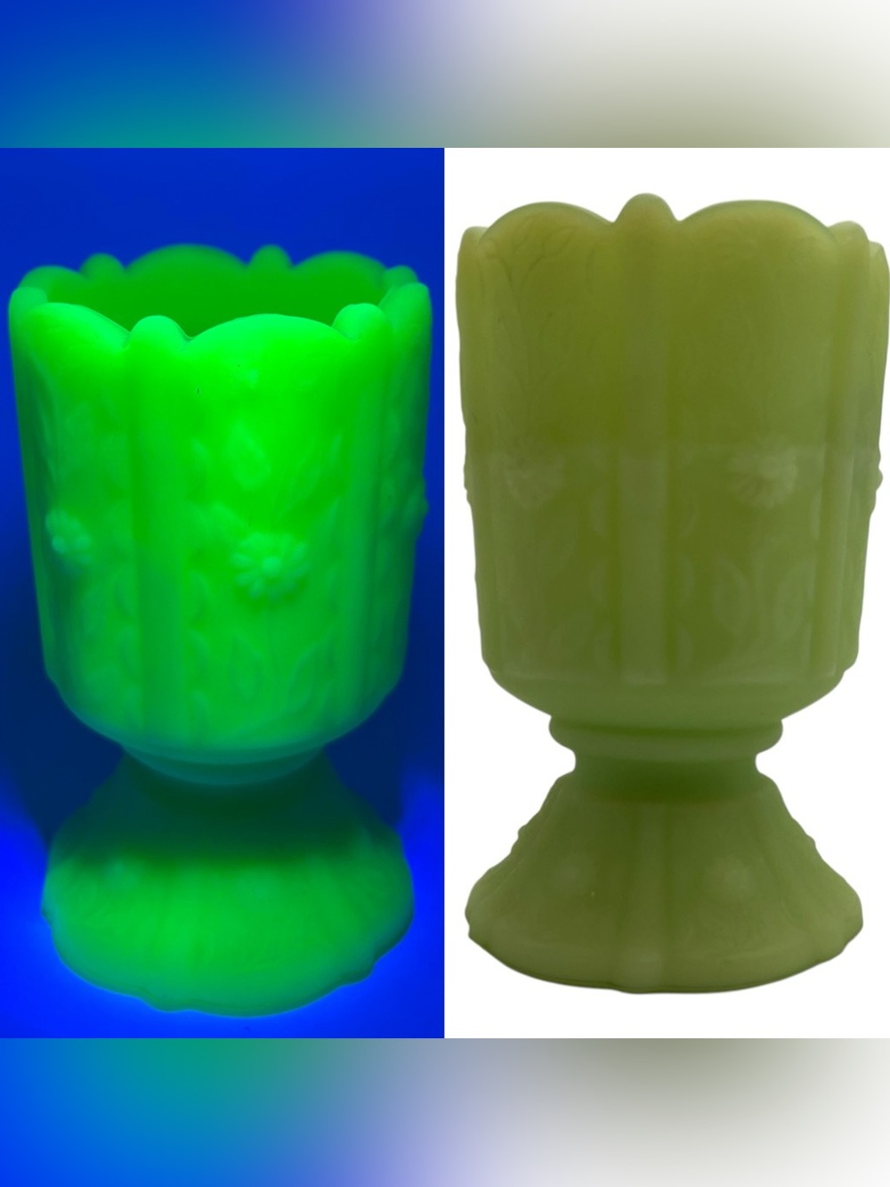 Vintage Fenton Daisy Pattern Lime Green Custard Uranium Glass Toothpick Holder